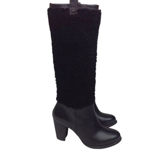 UGG AVA EXPOSED FUR SUEDE HIGH HEEL BOOTSNEW